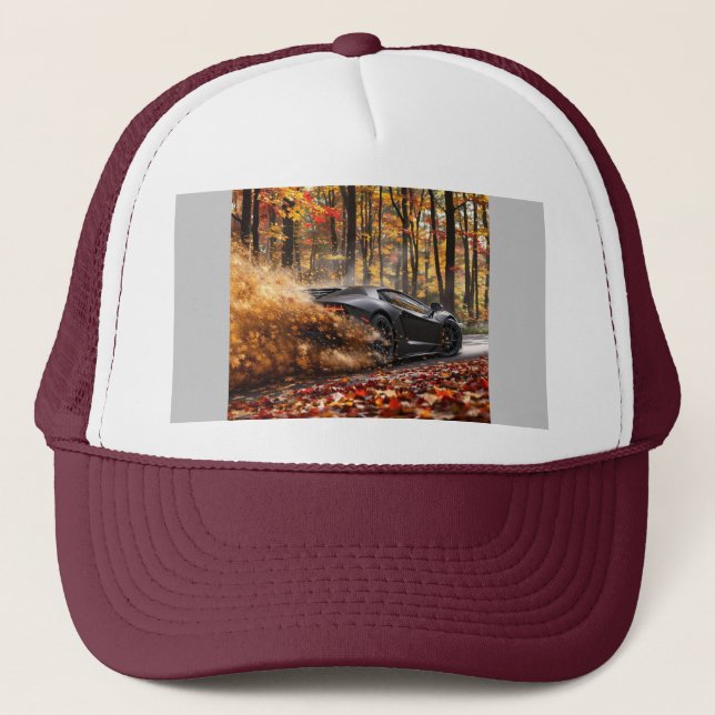 Inferno Run – Black Velocity Through Autumn Flame Trucker Hat (Front)