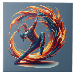 Inferno Spin - Ignite the spirit of Breakdance Ceramic Tile