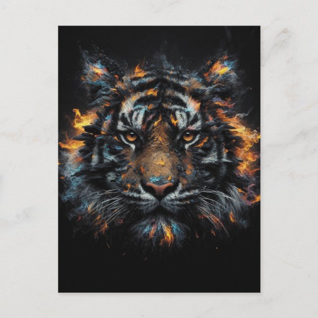 Inferno Tiger – Fiery Wild Tiger Digital Art Postcard (Front)
