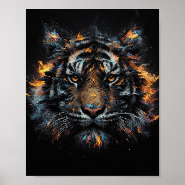 Inferno Tiger – Fiery Wild Tiger Digital Art Poster (Front)