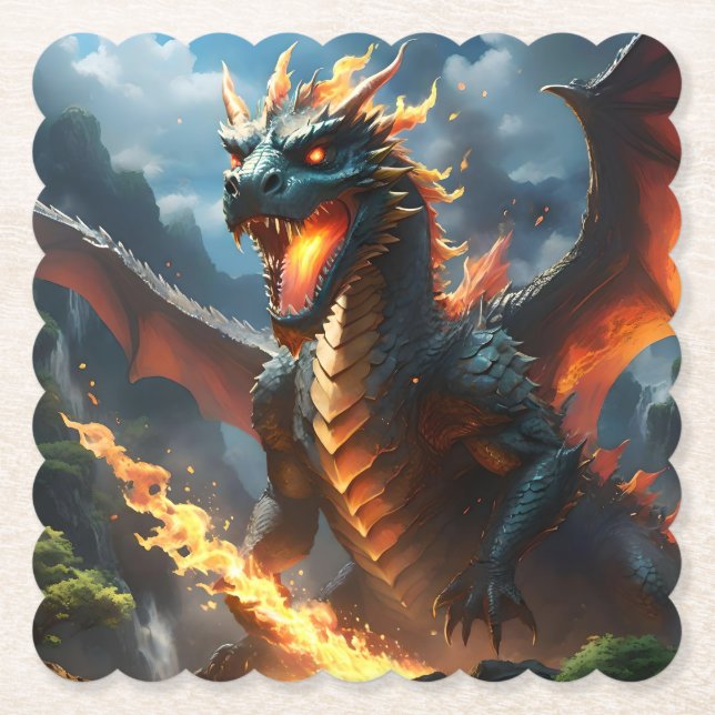 "Inferno's Breath: The Dragon's Flame" Paper Coaster (Front)
