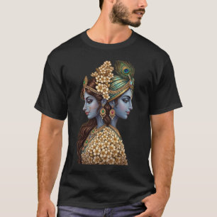 Infinite Cosmos Radha Krishna Divine Art Ringer T- T-Shirt