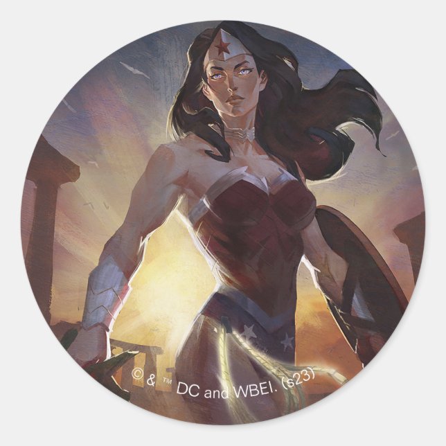 Infinite Crisis Wonder Woman Illustration Classic Round Sticker (Front)
