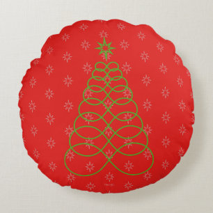 Infinite Love Christmas Tree - Red,Green,Silver Round Cushion