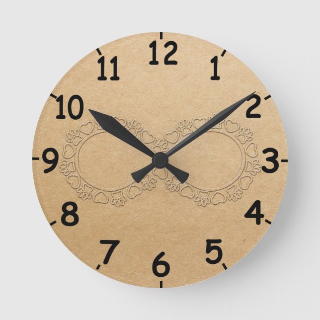 Infinite Love Dog Paw Print With Numbers Round Clock (Front)