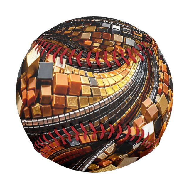 Infinite Mosaic Vortex of Golden Cubes Baseball (Front)