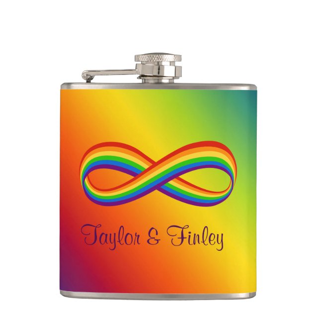     Infinite Rainbow Love Symbol Custom Gay Pride Hip Flask (Front)
