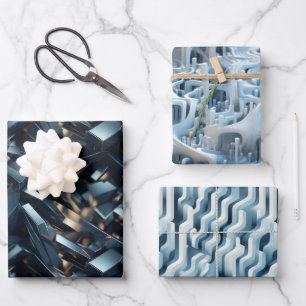 Infinite Reflections: 3D Mirror World Design Wrapping Paper Sheet
