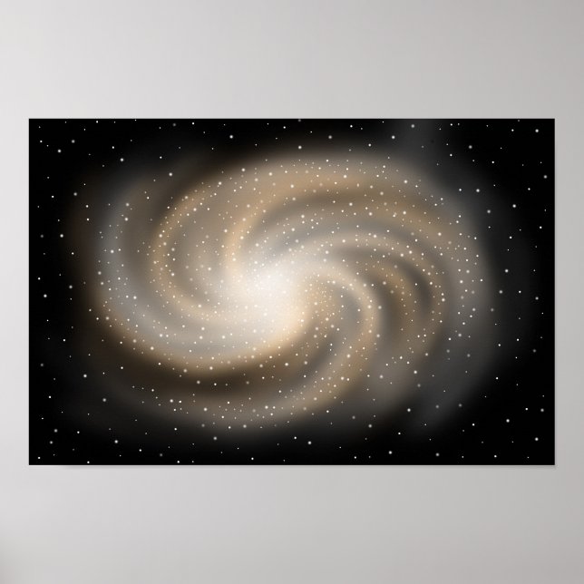 Infinite silence. Golden galaxy standing in space. Poster (Front)