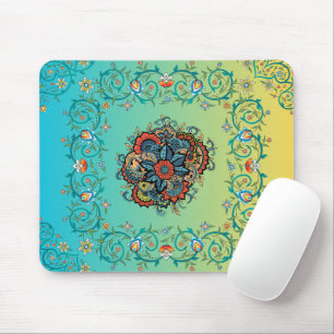 Infinite Splendour – Green Mehndi Floral Design Mouse Pad