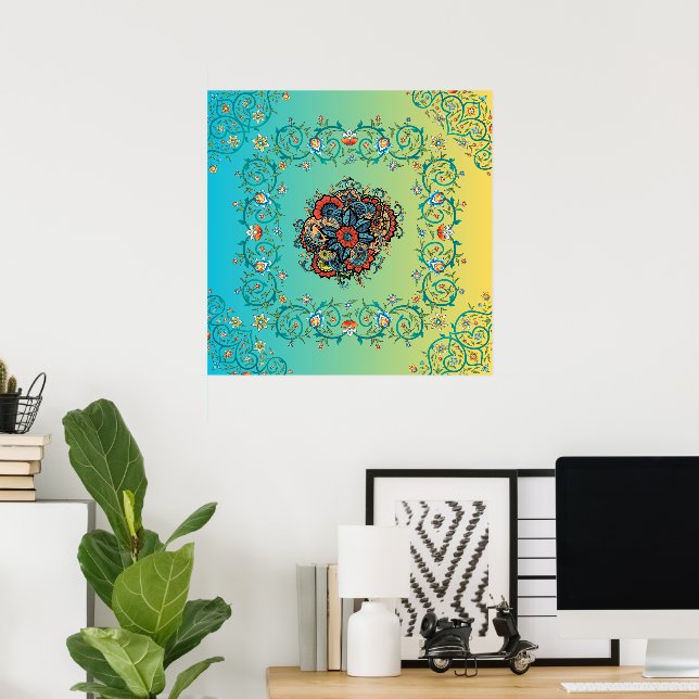Infinite Splendour, Mehndi Green Floral Art Poster (Home Office)
