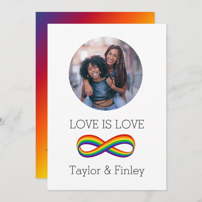  Infinite Symbol Rainbow Personalised LGBT Wedding Invitation (Front/Back)