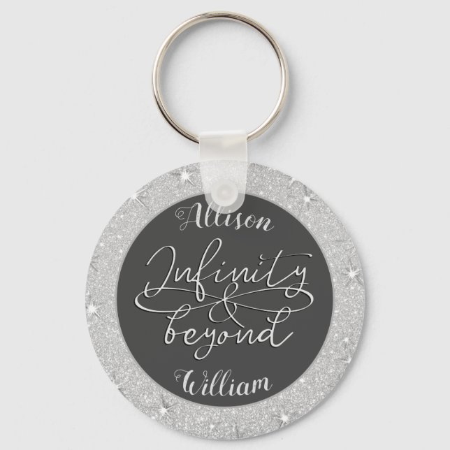 Infinity and Beyond Love Couples Silver Glitter Key Ring (Front)
