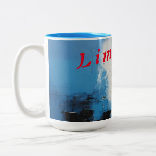 "Infinity Fusion: Two-Tone Mug with Abstract Blue,