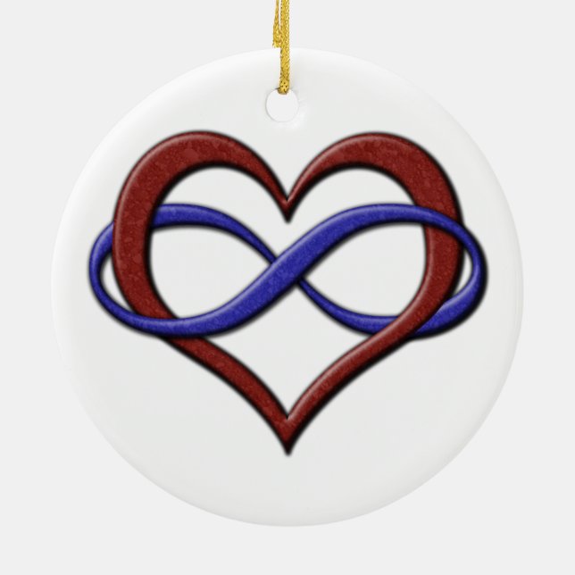 Infinity Heart Symbol Polyamory Pride Flag Colours Ceramic Ornament (Back)