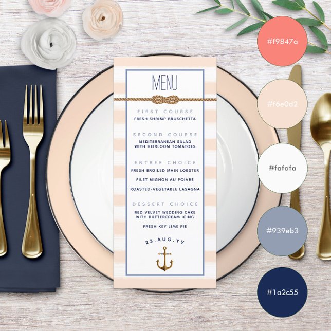 Infinity Knot Event Coral & White ⚓ Nautical Menu (Infinity Knot Event Coral & White ⚓ Nautical Menu | Pastel Coral + Muted Blues with Color Swatches
)