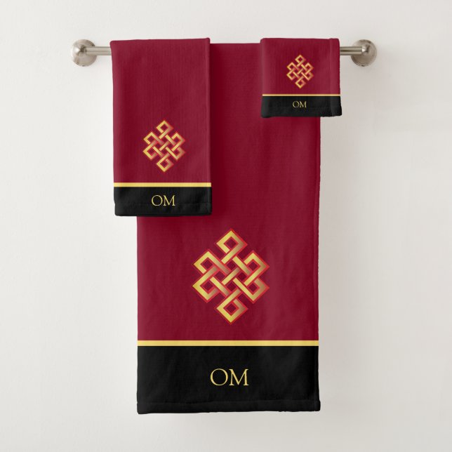 Infinity Knot & Monogram on Burgundy Bath Towel Set (Insitu)