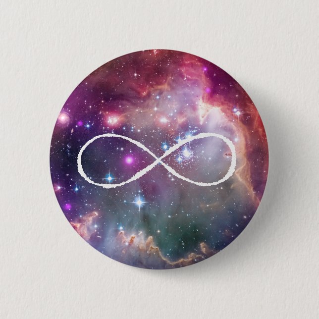 Infinity loop and galaxy space hipster background 6 cm round badge (Front)