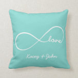 Infinity Love Cushion<br><div class="desc">Personalised Teal Blue and White Infinity Love throw pillows. 

 Custom colour / design request accepted.  Click the contact link below to send me a message.</div>