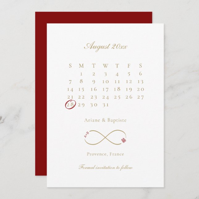 Infinity Love Double Happiness Calendar Wedding  Save The Date (Front/Back)