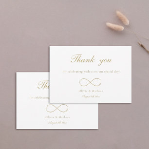 Infinity Love Monogram Elegant Gold White Wedding Thank You Card