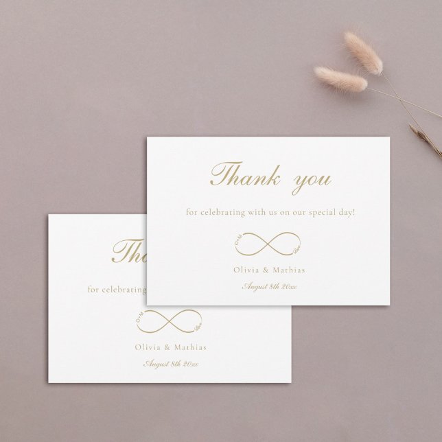 Infinity Love Monogram Elegant Gold White Wedding  Thank You Card (Creator Uploaded)