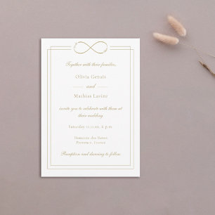 Infinity Love Monogram Gold Borders White Wedding Invitation