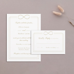 Infinity Love Monogram Gold Borders White Wedding  RSVP Card