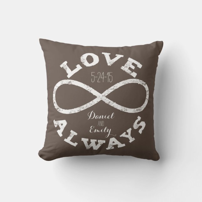 Infinity Love Wedding Date Names, Custom Colour Cushion (Front)