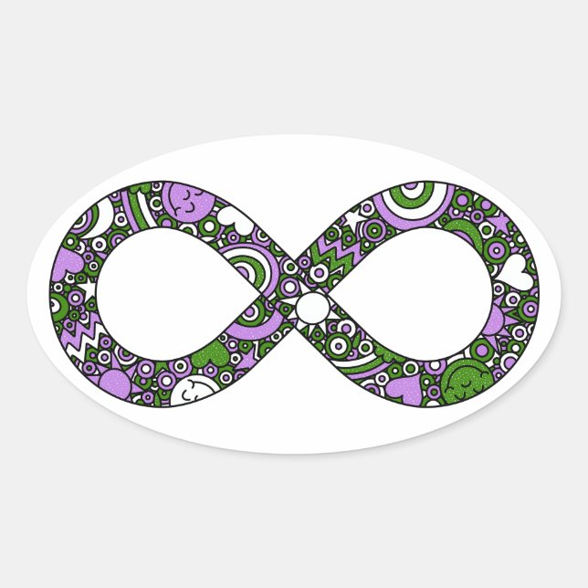 Infinity Neurodiverse Doodle Genderqueer Pride Oval Sticker (Front)