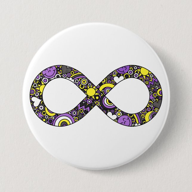 Infinity Neurodiverse Doodle Nonbinary Pride Flag 7.5 Cm Round Badge (Front)