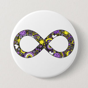 Infinity Neurodiverse Doodle Nonbinary Pride Flag 7.5 Cm Round Badge