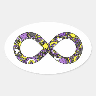 Infinity Neurodiverse Doodle Nonbinary Pride Flag Oval Sticker