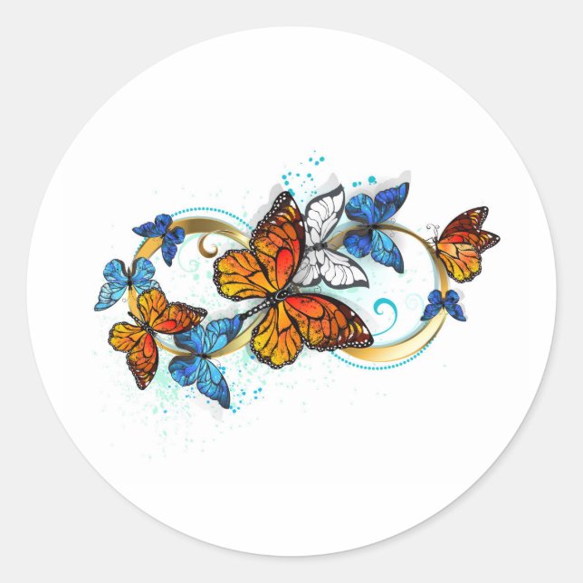 Infinity of Monarch Butterflies Classic Round Sticker (Front)