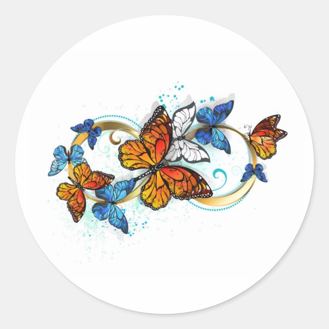 Infinity of Monarch Butterflies Classic Round Sticker (Front)