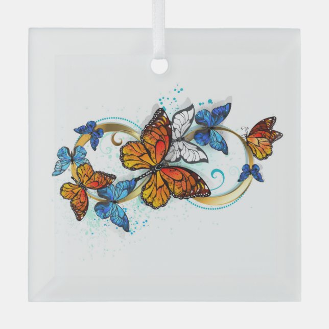 Infinity of Monarch Butterflies Glass Tree Decoration (Front)