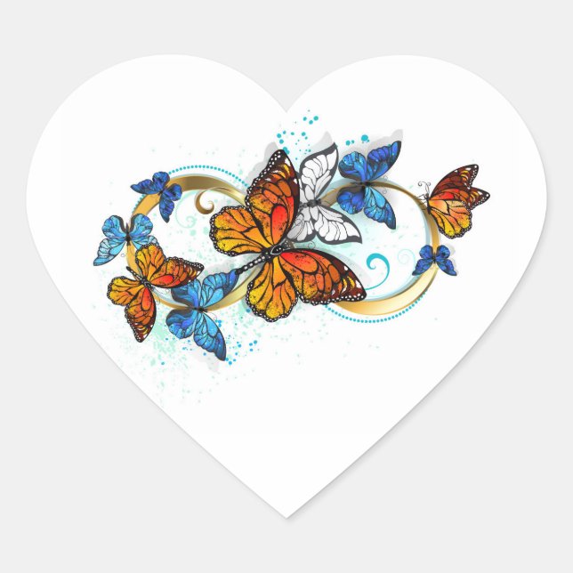 Infinity of Monarch Butterflies Heart Sticker (Front)
