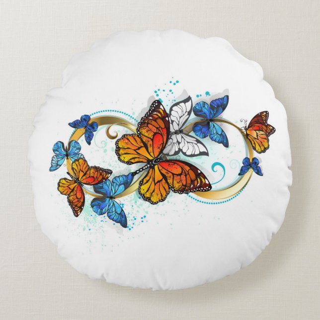 Infinity of Monarch Butterflies Round Cushion (Front)