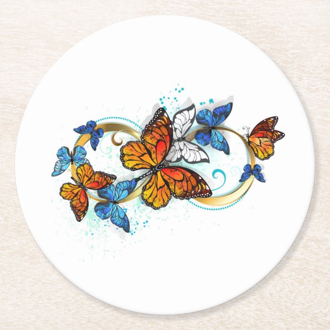 Infinity of Monarch Butterflies Round Paper Coaster (Front)