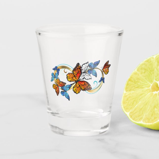 Infinity of Monarch Butterflies Shot Glass (Front)
