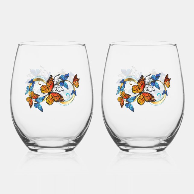 Infinity of Monarch Butterflies Stemless Wine Glass (Front)