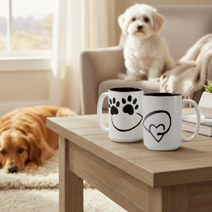 Infinity Paw Prints and Heart Coffee Mug, 15 oz Two-Tone Coffee Mug