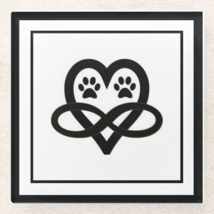 Infinity Paw Prints and Heart Glass Coaster