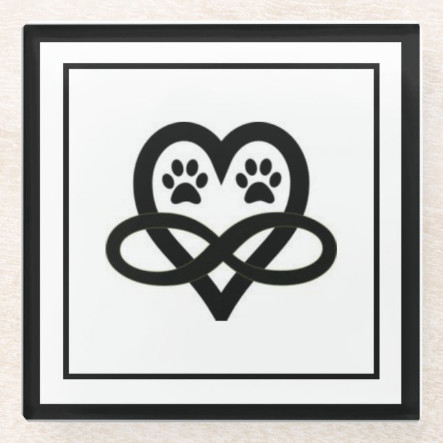 Infinity Paw Prints and Heart Glass Coaster (Front)