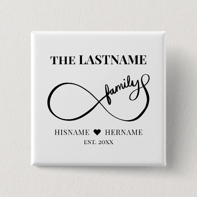 Infinity Personalised Family Name and Est. Date  15 Cm Square Badge (Front)
