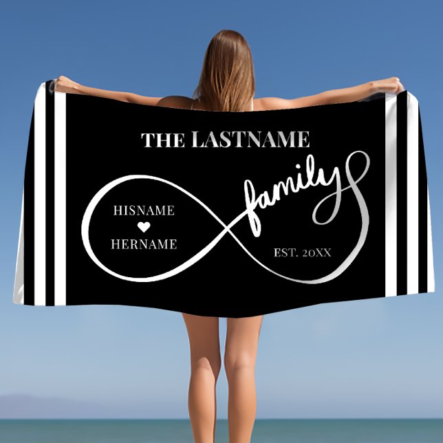 Infinity Personalised Family Name and Est. Date Beach Towel (Infinity Personalized Family Name and Est. Date Beach Towel)