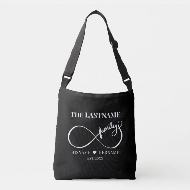 Infinity Personalised Family Name and Est. Date Crossbody Bag (Front)