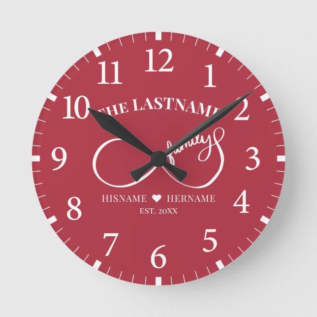 Infinity Personalised Family Name and Est. Date Round Clock (Front)