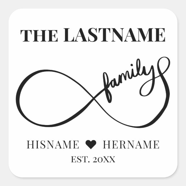 Infinity Personalised Family Name and Est. Date Square Sticker (Front)