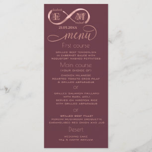 Infinity rose gold romantic monogram calligraphy menu